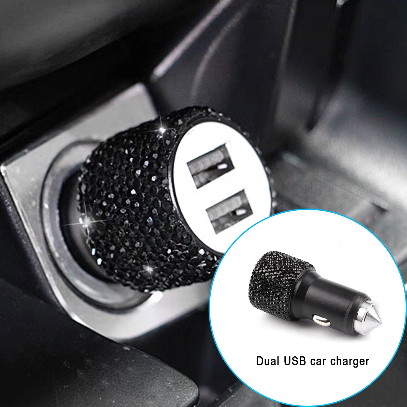 Hifrom - Set di 20 accessori brillantini per auto, per interni e donne, accessori brillantini per auto, porta occhiali brillantini da donna, supporto brillantini per cellulare, anello di accensione