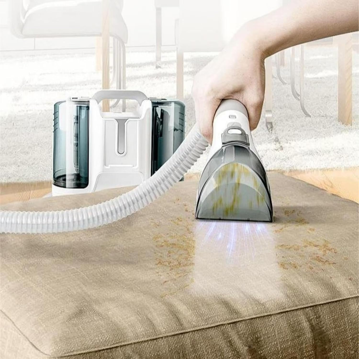 Portable Carpet Cleaner Machine, Upholstery & Spot Cleaner for Stains, Odors, and Pet Hair, Strong Suction for Carpets, Rugs, Car & Couches, White