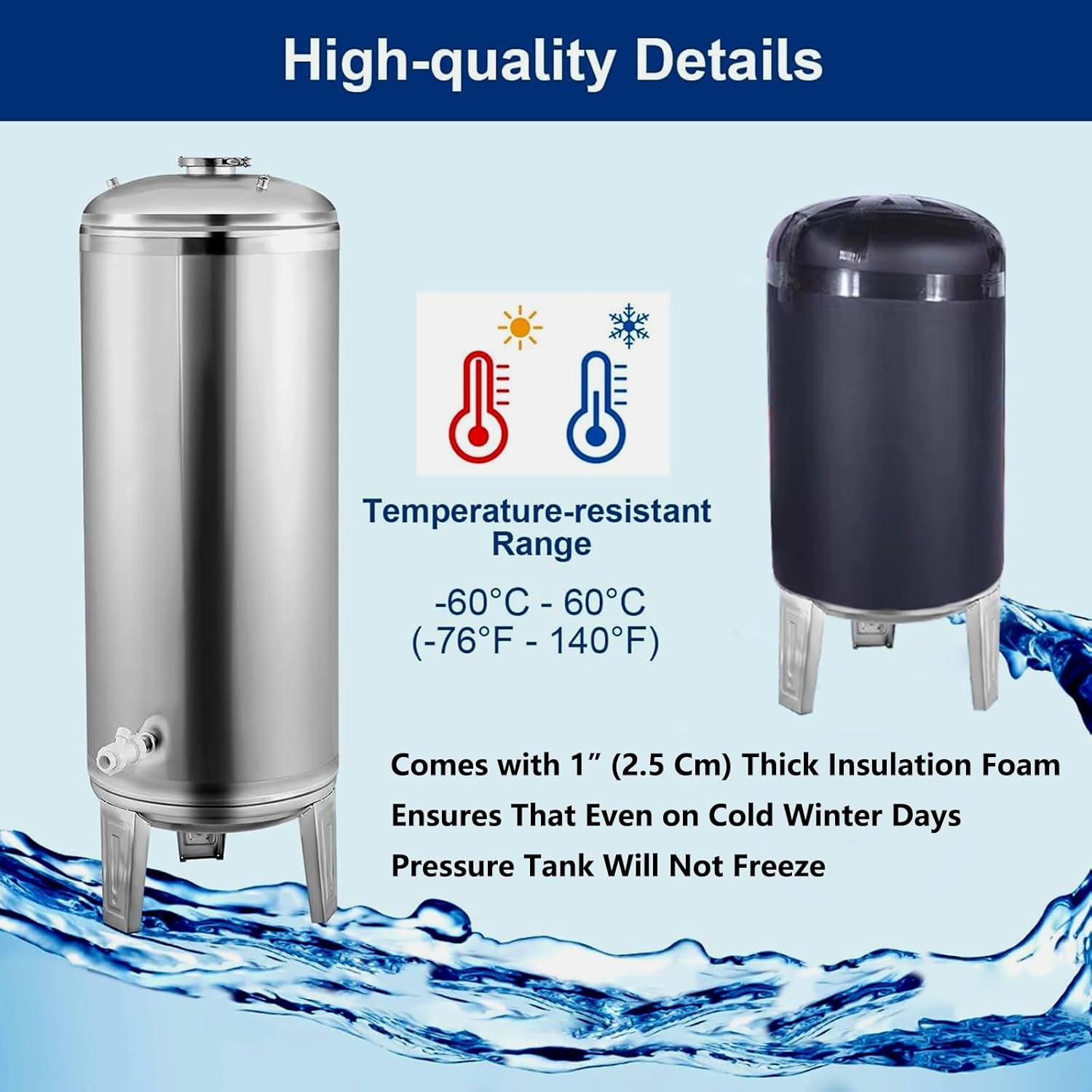 Vertical Water Pressure Tank Stainless Steel with Heat Preservation Sleeve,Air Release Valve, Pressure Switch, Pressure Gauge((155x50cm/61x19in) 300L/79.2Gal)