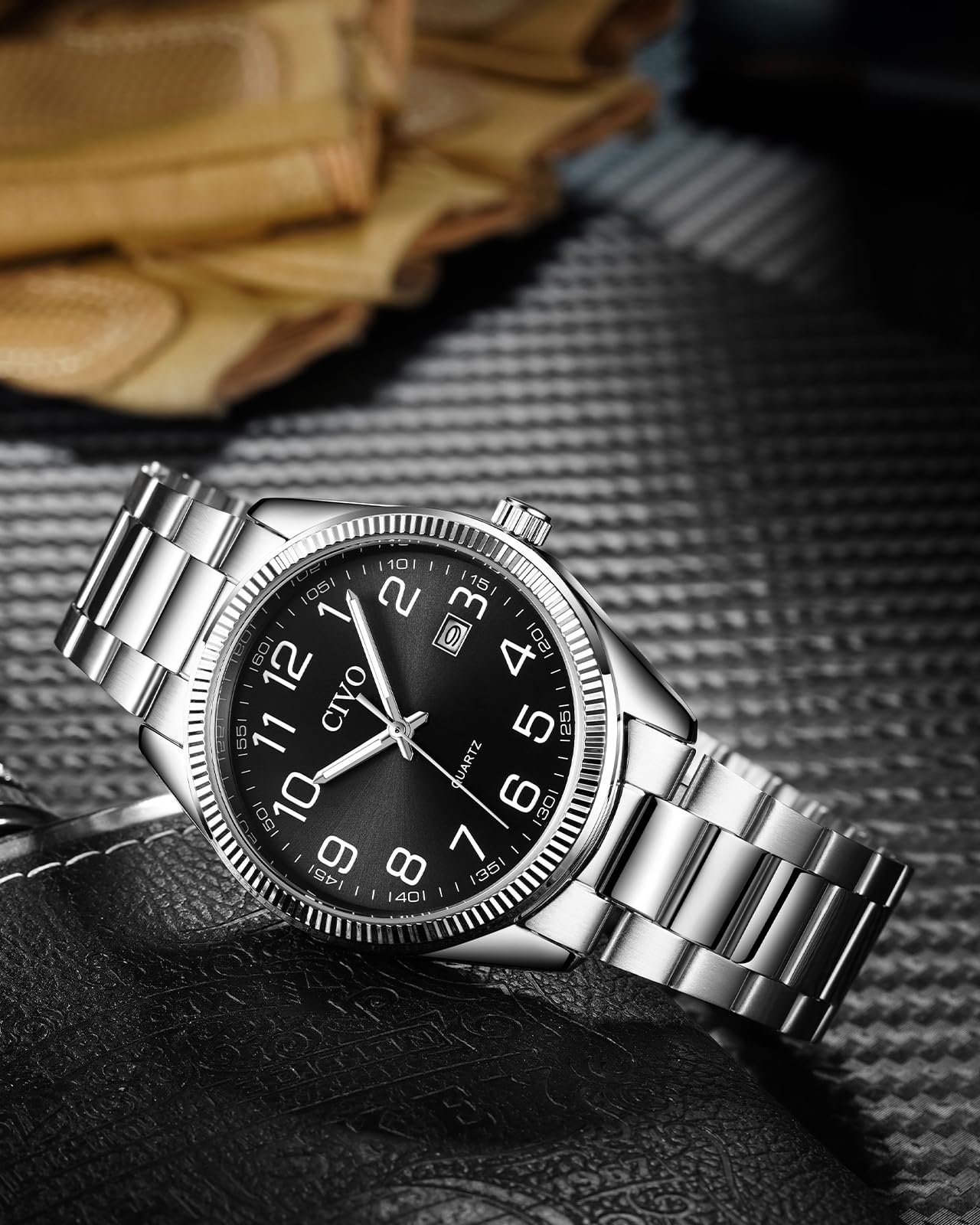 CIVO Lecture Facile Montre Homme: Acier Argent Analogique Quartz Montre Bracelet Etanche Date Lumineuses - Grands Nombres pour Personnes Âgées Ayant Une Mauvaise Vue