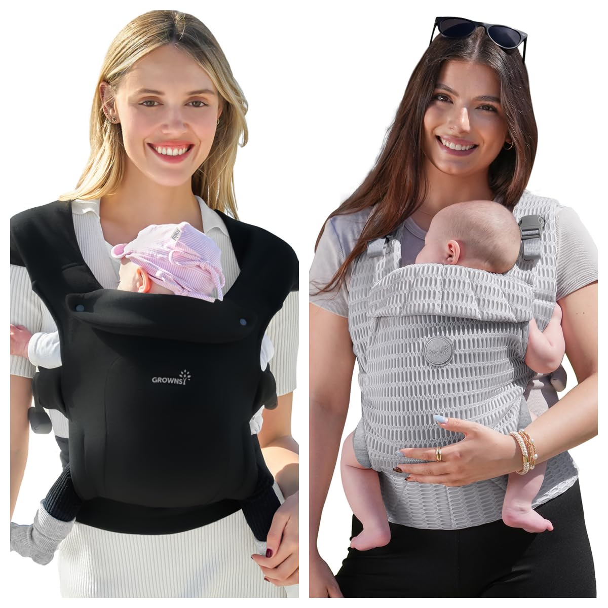Grownsy Baby Carrier Bundle: Classic Black+ AirMesh Silver Grey—2-in-1 for Every Season