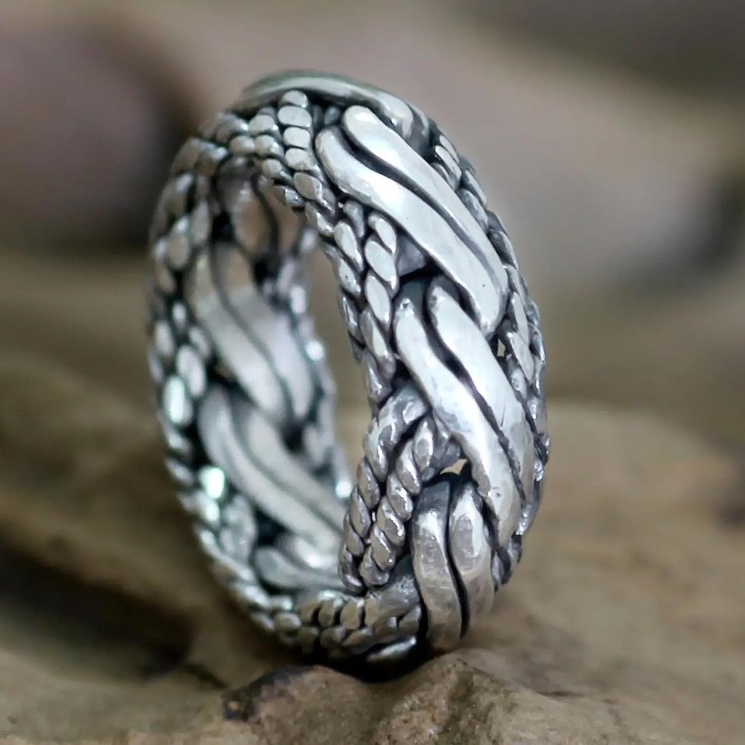 NOVICA Artisan Handmade Men's .925 Sterling Silver Ring Band Indonesia 'Reptilian'