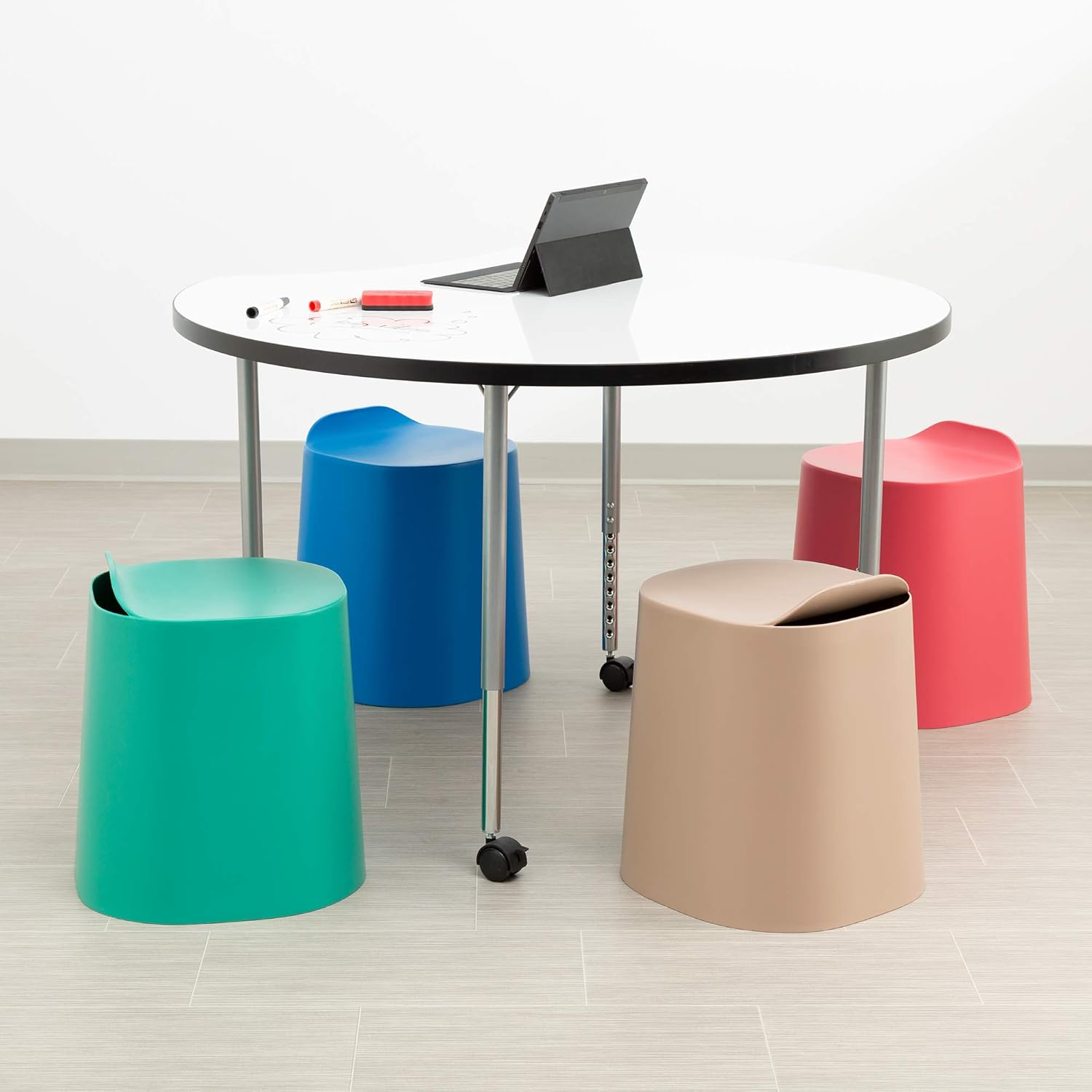 School Outfitters Norwood Commercial Furniture Plastic Stack Stools- Indoor Outdoor Stacking Flexible Seating/Side Tables w/Back Lip- Assorted Colors (Pack of 4): Industrial & Scientific