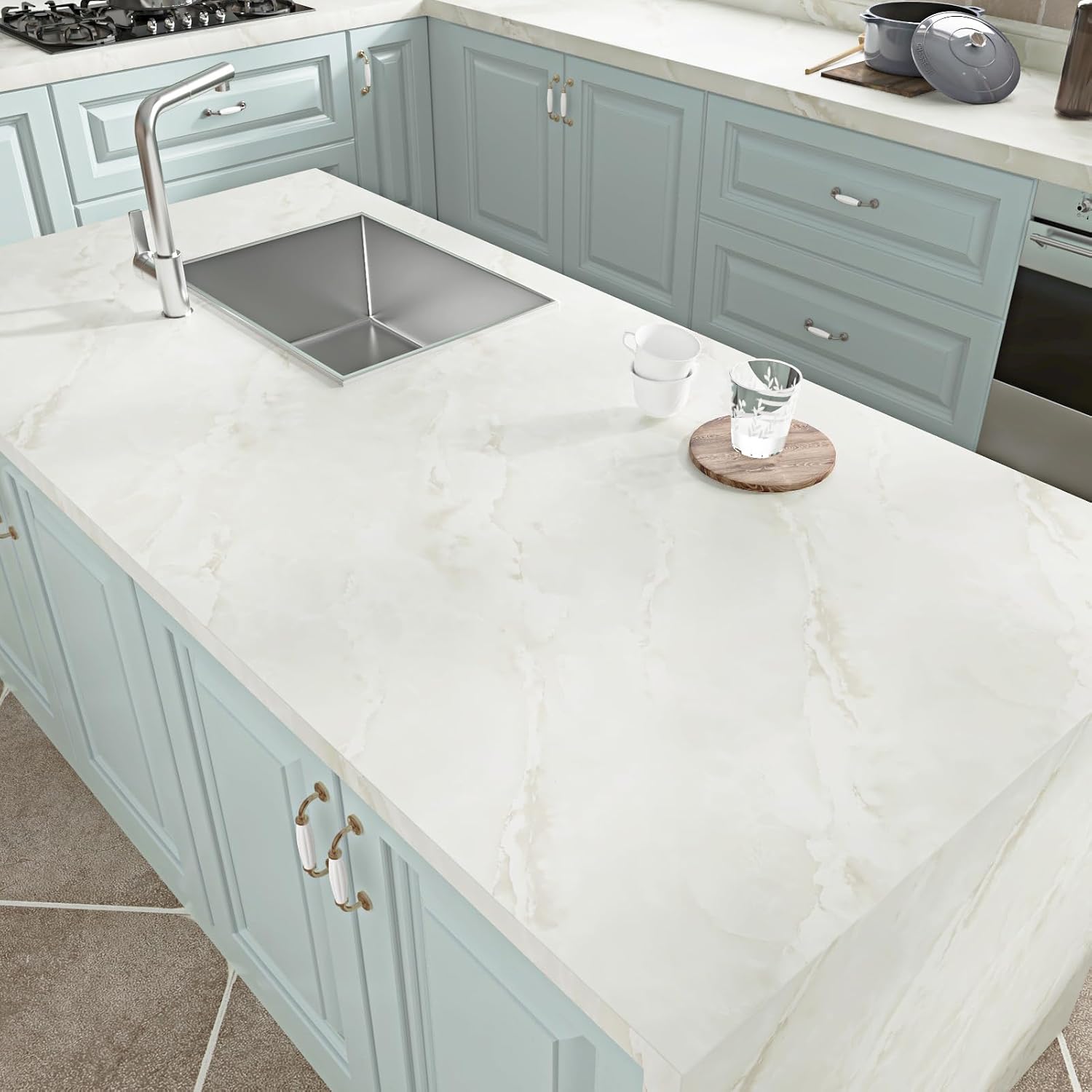 Wallercity Beige Marble Contact Paper for Countertops Self Adhesive Waterproof Marble Peel and Stick Wallpaper for Cabinets Drawers Table Tops Cloudy Brown/White Granite Wall Paper Wrap 15.8''x236''