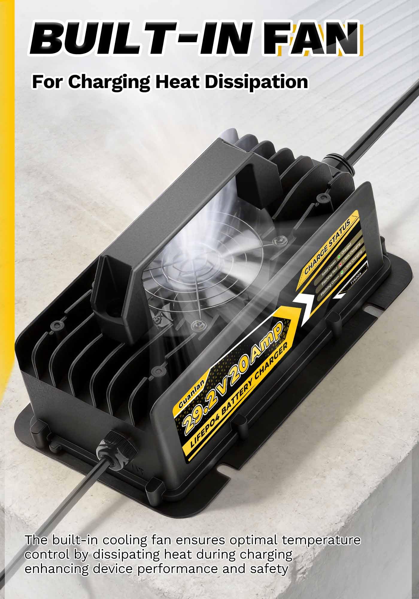 Caricabatterie Litio 29,2V 20A per Batterie LiFePO4 da 24V/25,6V, Impermeabile IP67 per Camper, Barca, Solare