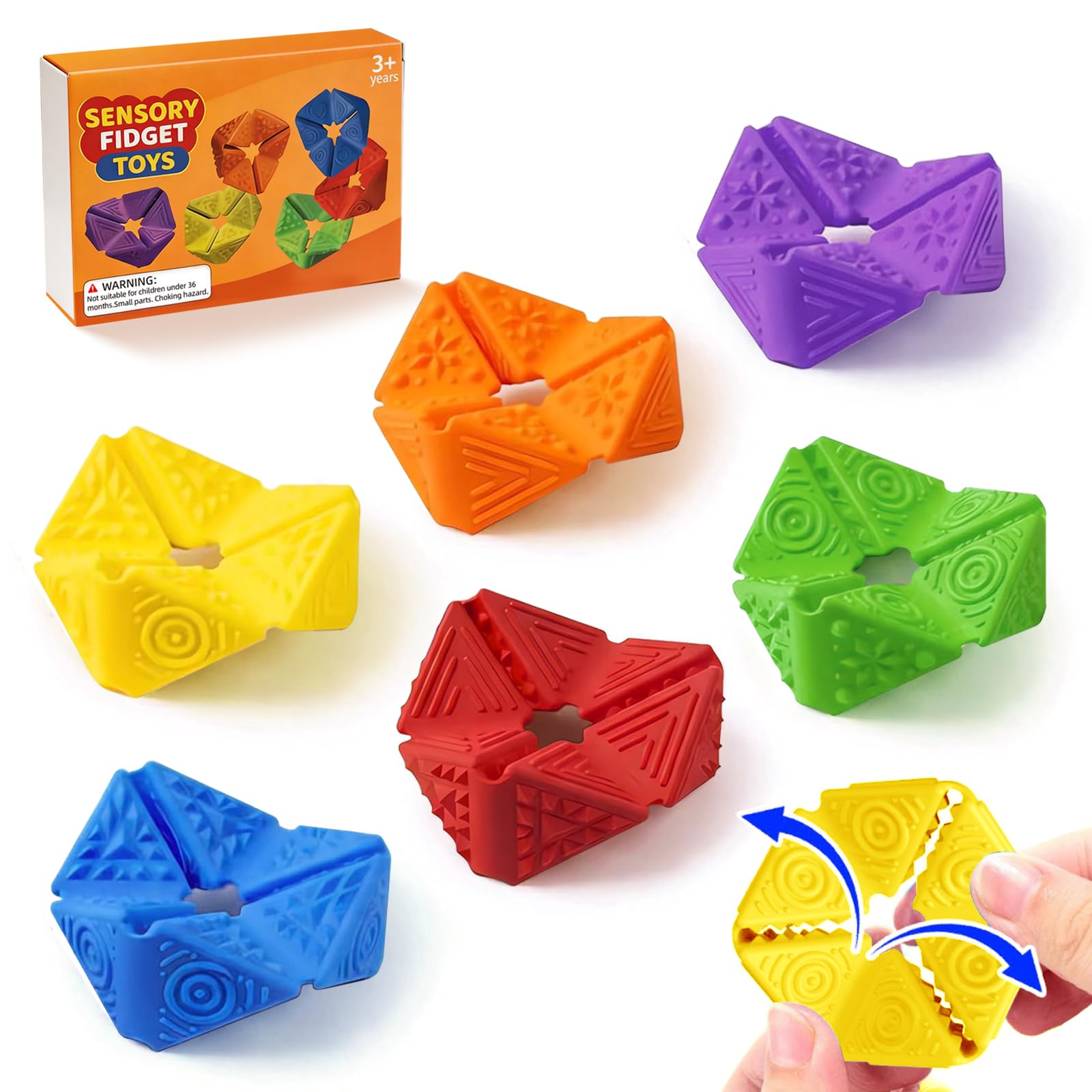 Fidget Sensory Toys for Kids - 6Pack Textured Flip Fidget Toys Set, Quiet Anxiety & Stress Relief Toy for Kids Adult Autism & ADHD, Fidgets for School, Classroom, Travel