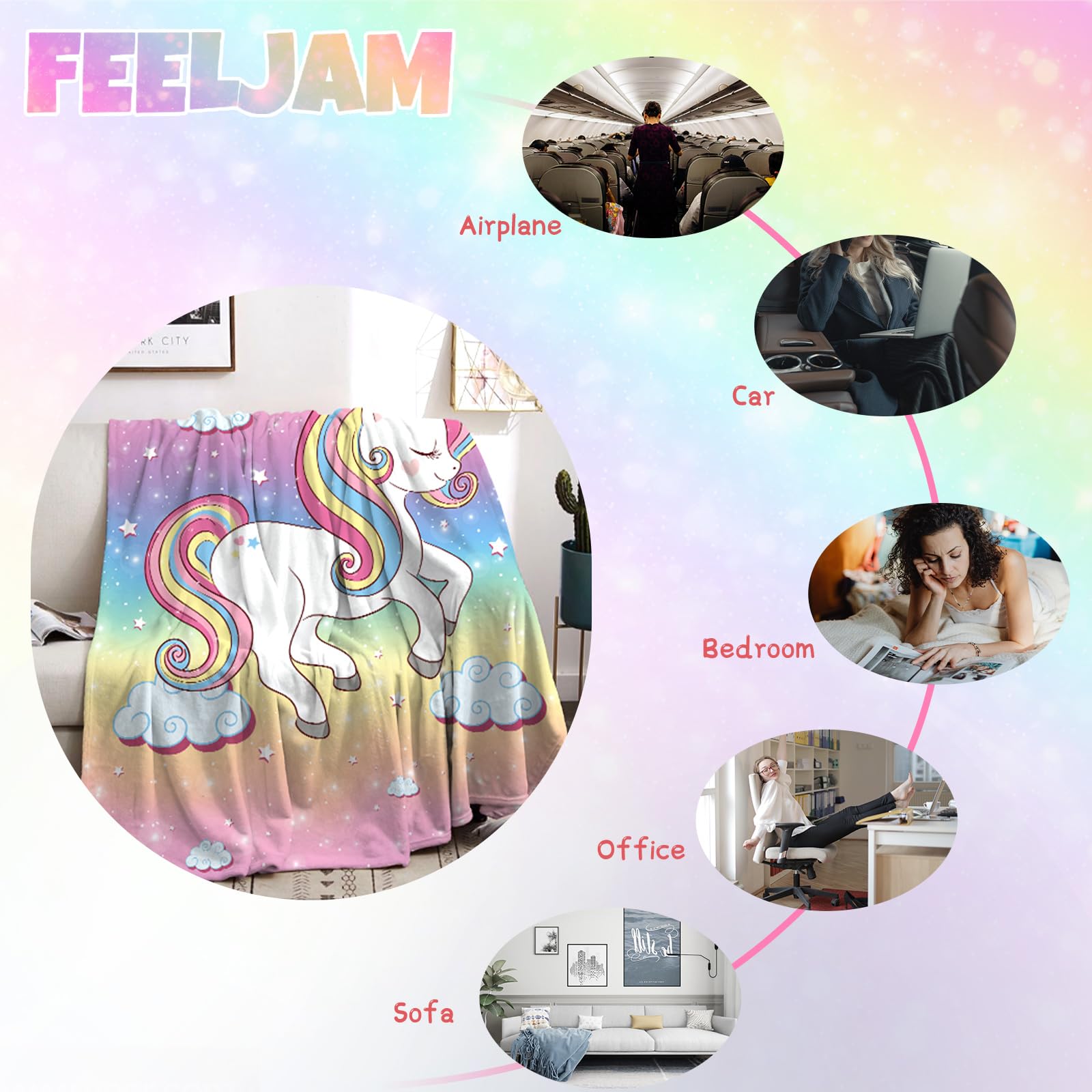 FEELJAM Coperta a forma di unicorno, in morbida flanella, per bambini, in microfibra, 150 x 200 cm, multicolore #2