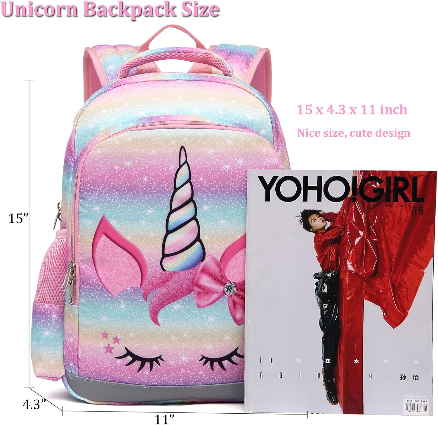 JIANYA Backpack for Girls, Preschool Kindergarten Kids School Bag Girls Backpack with Lunch Box & Chest Strap, 15" Tall - Image 5