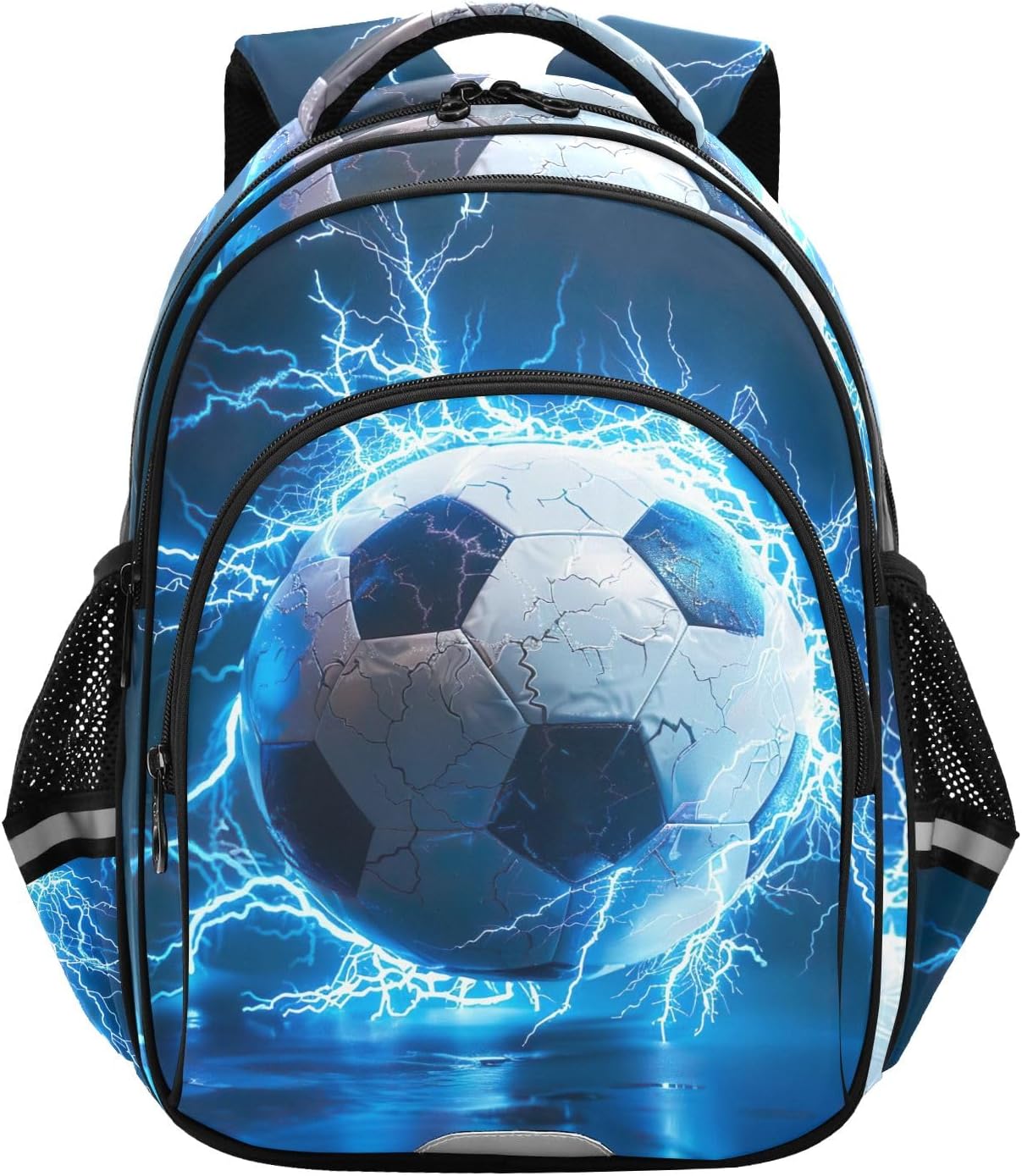 Soccer Ball Blue Lightning Kids Backpack for School Travel Bookbag Boys Girls with Reflective Stripes Child Backpack School Bags