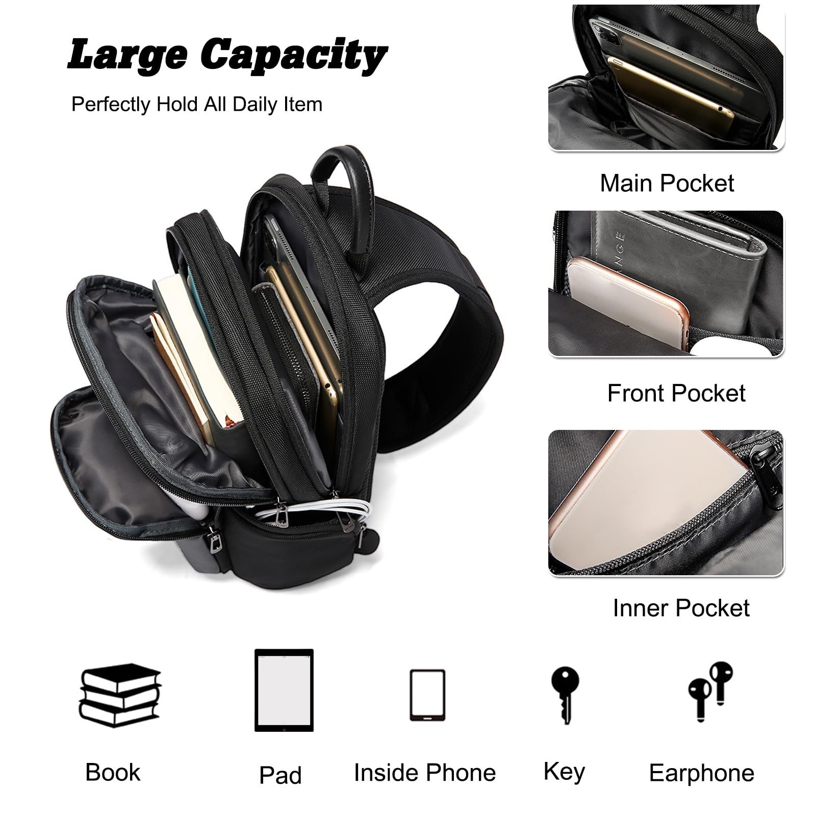 FANDARE Borsa a Tracolla Uomo per Tablet 10.5 Pollici Borsetta Impermeabile in Poliestere Multitasche Leggera e Compatta per Viaggi Lavoro Escursionismo Palestra e Uso Quotidiano