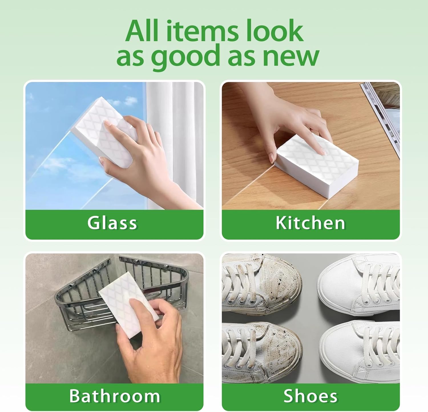Magic Eraser Sponge 2X Density, Multi-Purpose Long Lasting Melamine Sponge, Water-Activated Cleaning Sponge Eraser for Kitchen, Bathroom, Wall, Shoes & Car, Extra Durable, Non-Scratch (50)