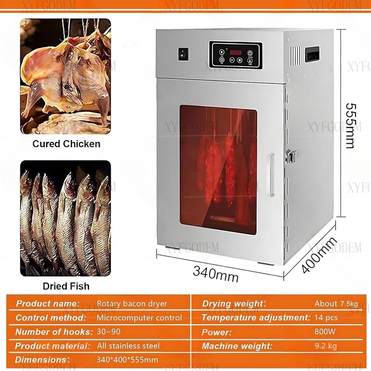 Essiccatore per cecina 7,5 kg, essiccatore girevole a 360° con 14 ganci, macchina per essiccazione elettrica, controllo temperatura 30-90°C e timer 24h, per preparare carne secca salsicce