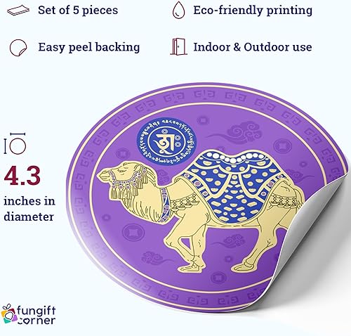 Miniatura 3 de Flujo de efectivo de camello amuleto Feng Shui, símbolo de Feng Shui para riqueza y suerte empresarial, juego de 5 calcomanías decorativas, 4.3