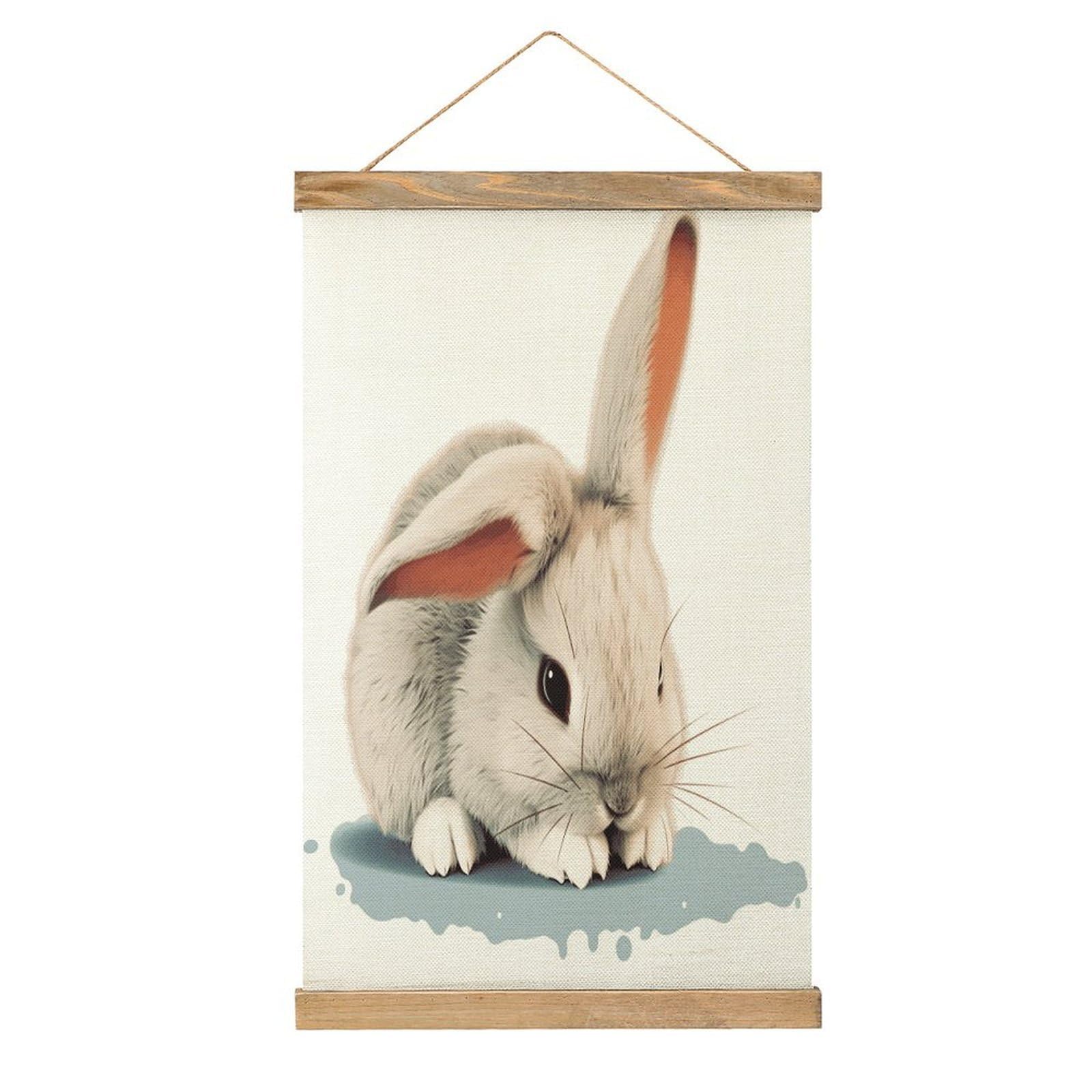 FekiLoot Cry Rabbit Wall Art Poster Hanger Frame Linen Wall Art Decor Vintage Hanging Poster Hanging Wall Decor Rustic Retro Wall Art Print for Living Room Decor 20.4 X 13.1Inches