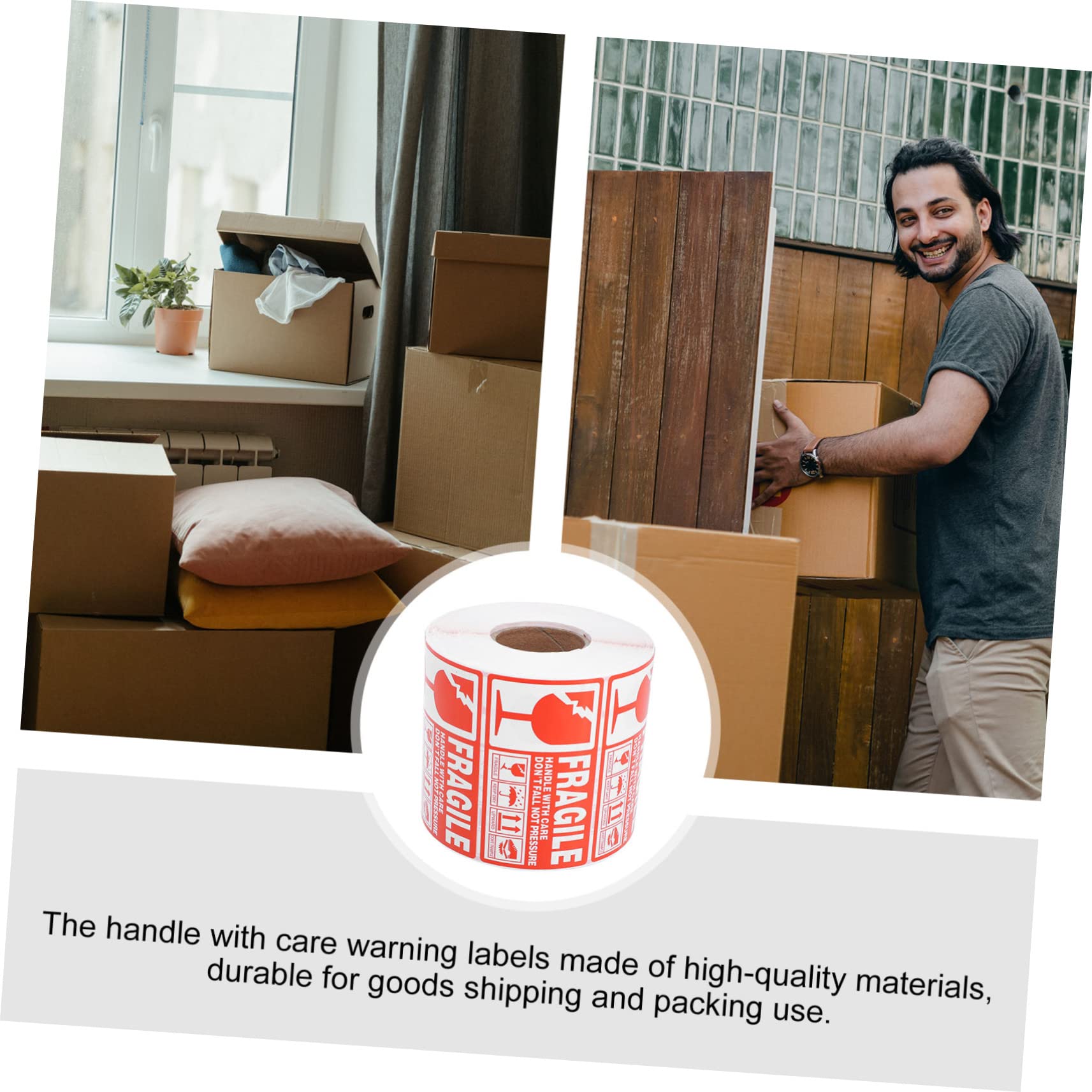 VILLCASE Etichette Adesive Fragile per Spedizione 90x50mm Rotolo 1000 Pezzi Adesivo Maneggiare con Cura per Imballaggi Cartoni Pallet Fusti Plastica Acciaio