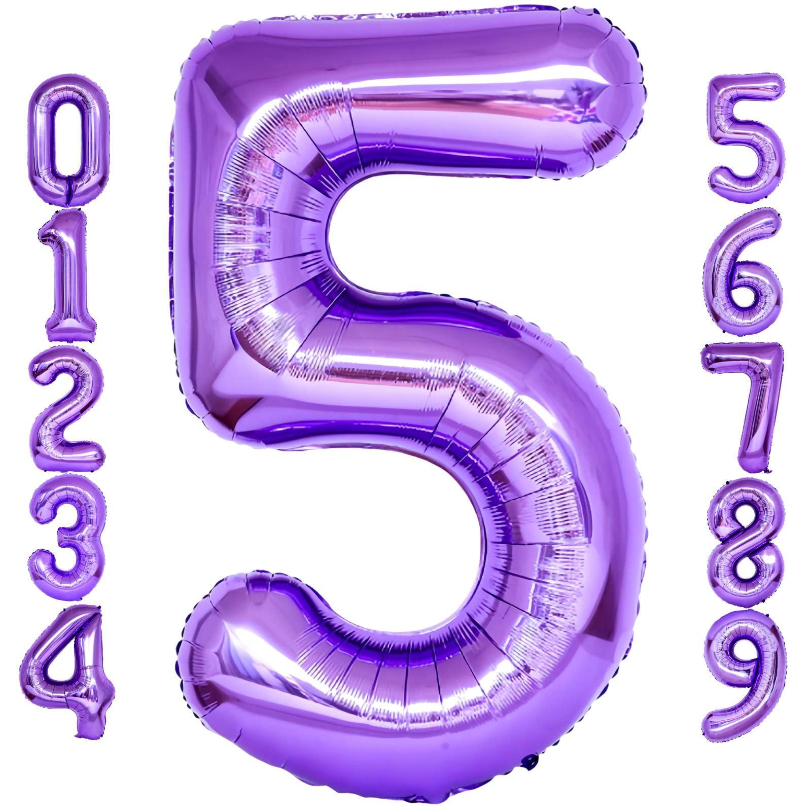 Purple Number 5 Balloons, 40 Inch Giant Number Balloons Foil Mylar Helium Purple Number 5 Balloons for 5th Birthday Party Supplies Anniversary Event
