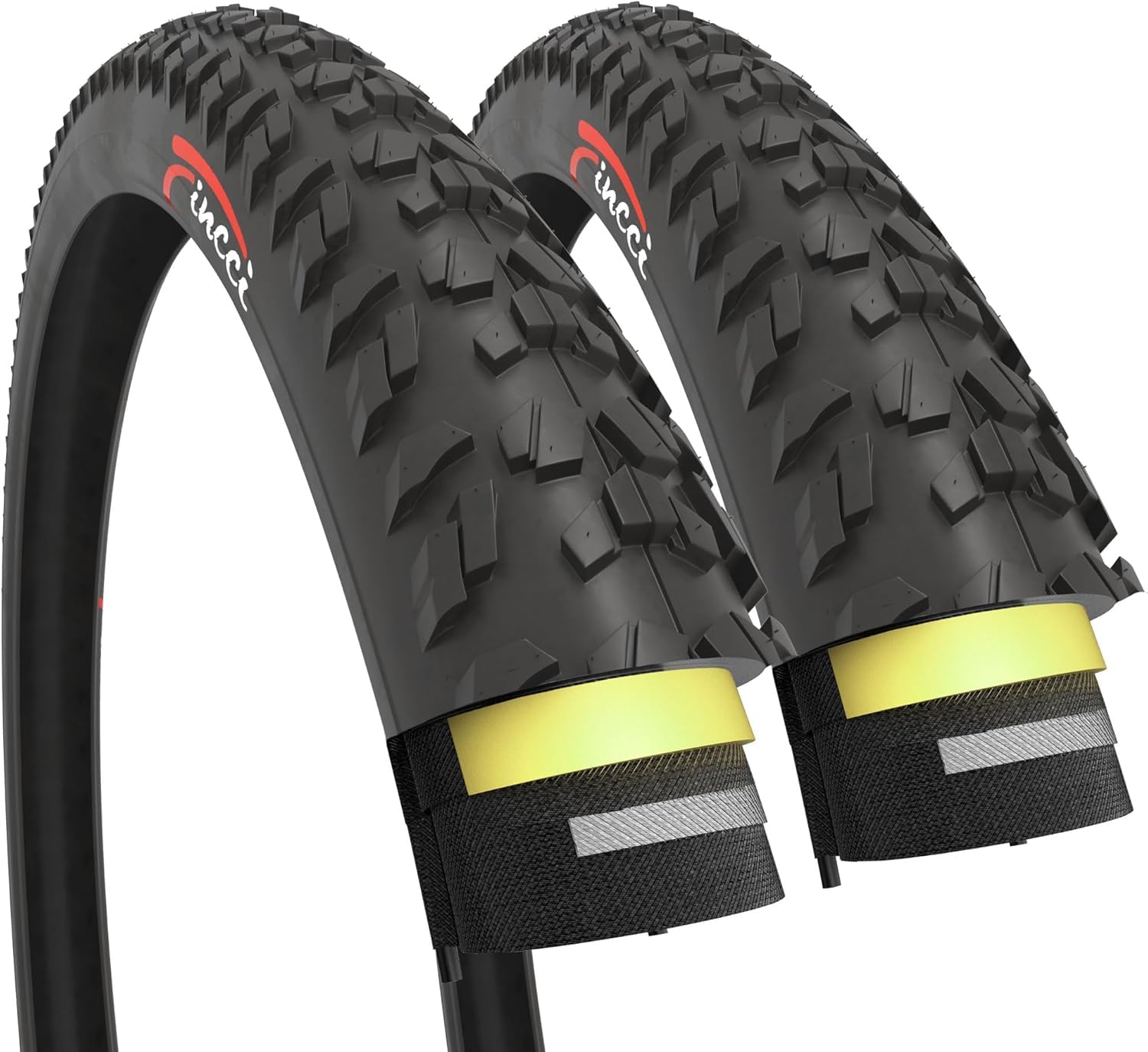 Fincci Paire de 2 Pneus VTT 26x1.95 Pouces Pliable 60 TPI Protection Anti-Crevaison 3mm pour Vélo Montagne Hybrid Adaptés VTT, E-Bike Électrique, Trails Techniques et Confort Quotidien