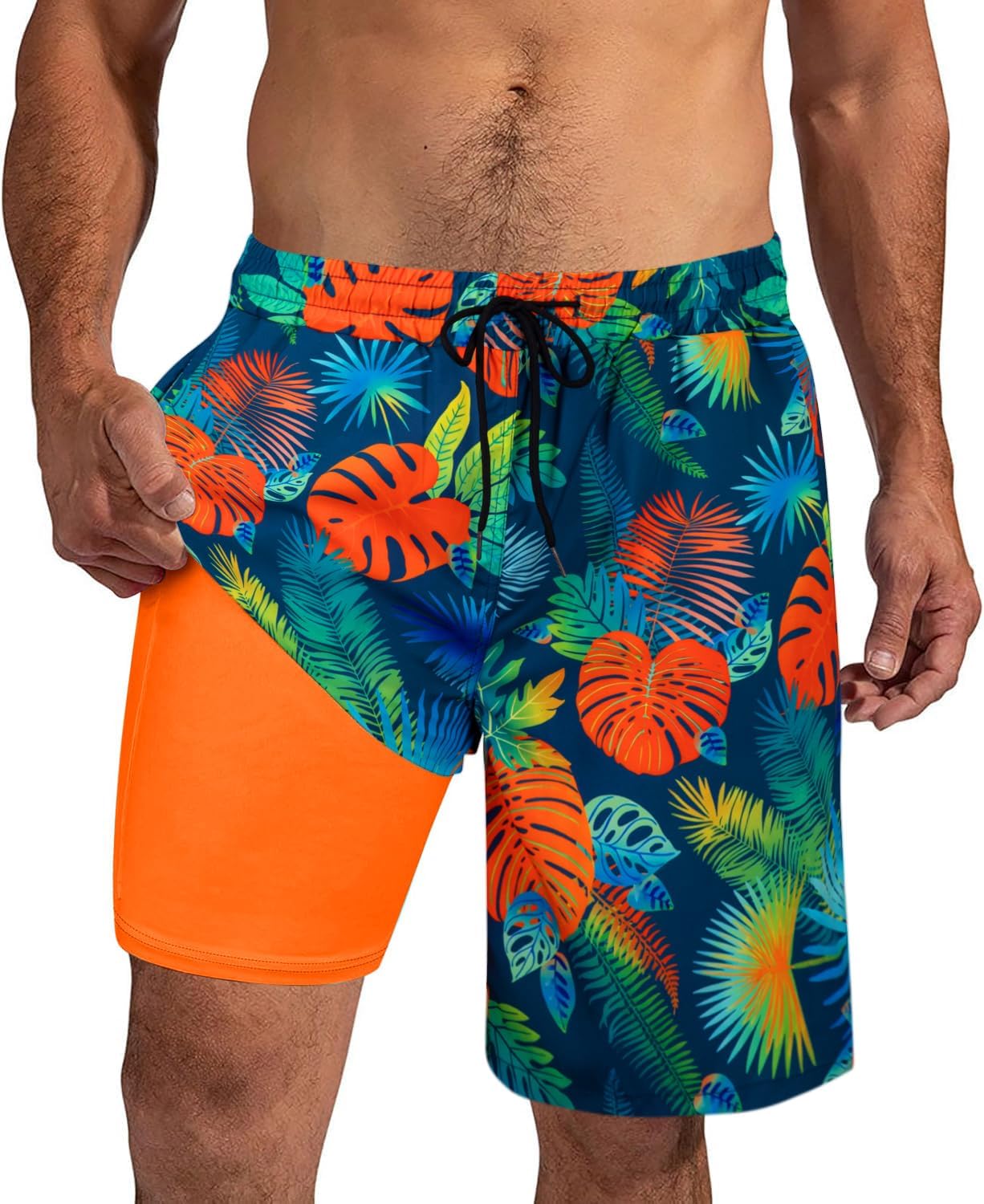 XiaoMoSha Mens Swim Trunks 9 Inch Board Shorts with Compression Liner Swimsuits Quick Dry Bathing Suit Pockets Swimwear S-2XL