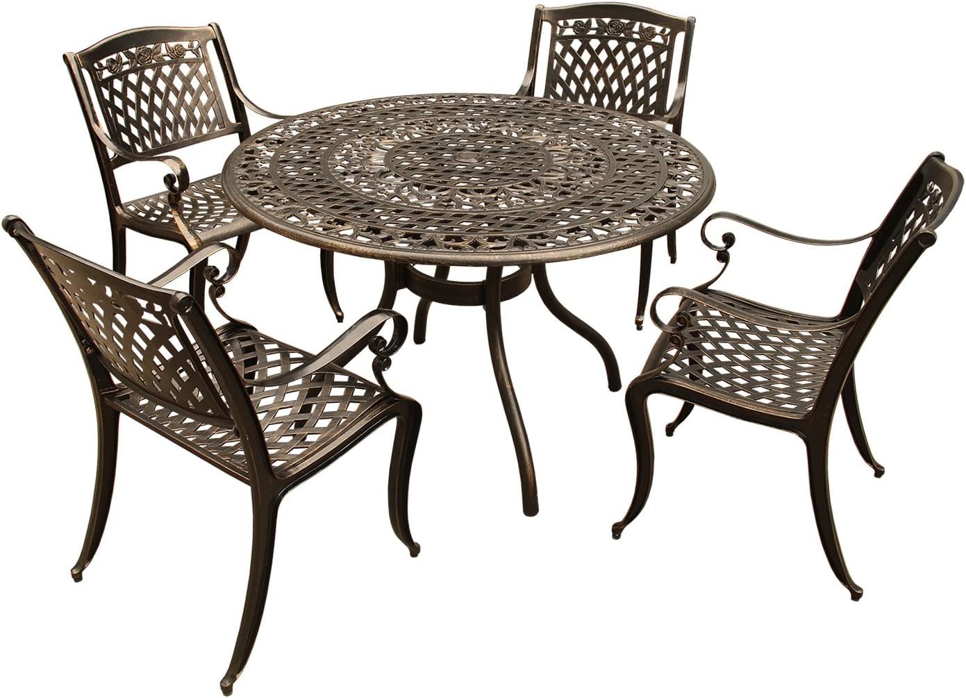 Oakland Living Modern Ornate Outdoor Mesh Aluminum 48-in Black Round Patio Dining Set with Four Chairs