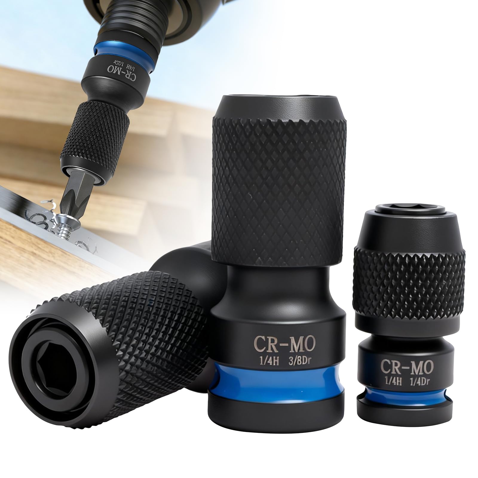 Lulobtg Black 3 Pcs Impact Wrench Adapters 1/2” 3/8” 1/4” Square Drive To 1/4 Inch Hex Socket Adapter For Impact Wrench
