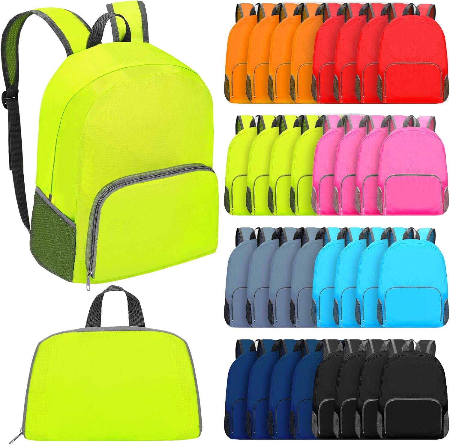 48 Pcs 17 Inch Foldable Backpacks in Bulk Classic Back Packs Colorful Book Bags Lightweight Basic Bookbags Wholesale for Homeless Student School Supply Outdoor Travel