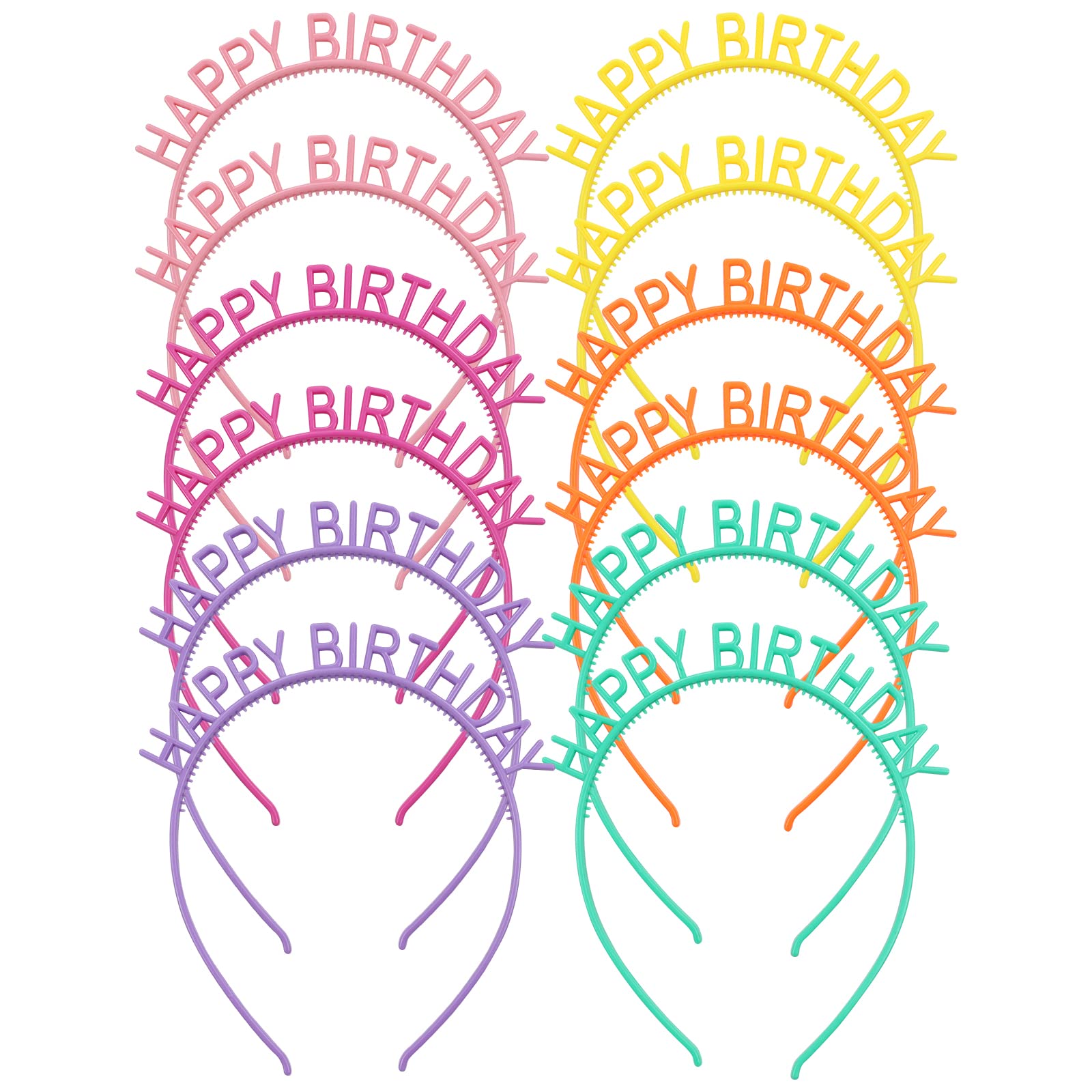 Dizila 12 Pack/6 Pairs Candy Color Happy Birthday Headbands with Teeth Plastic Hair Hoops Bands Clasps Party Decoration Tiara Crowns Accessories for