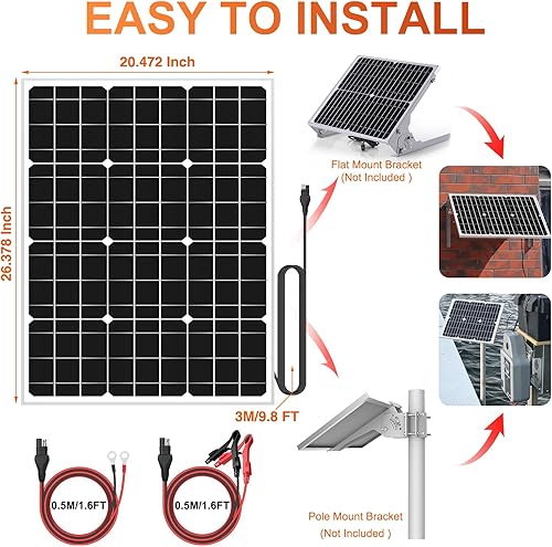 Miniatura 7 de SUNER POWER Mantenedor de cargador de batería solar de 24 V 50 W, controlador de carga MPPT ultra inteligente integrado, kit de carga de goteo de