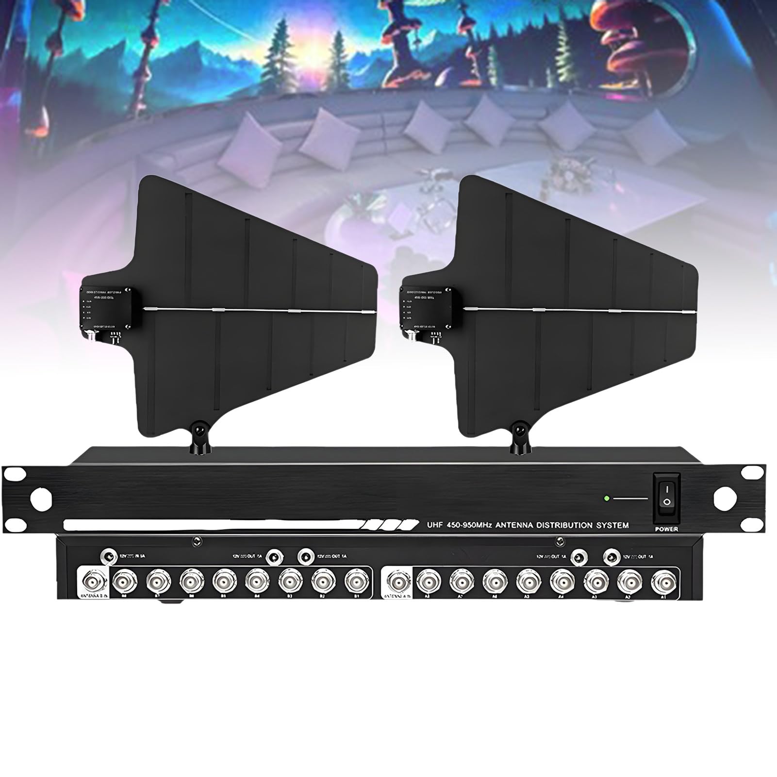 Sistema di distribuzione antenna direzionale per microfoni wireless, copertura 500 m per palchi ed eventi live