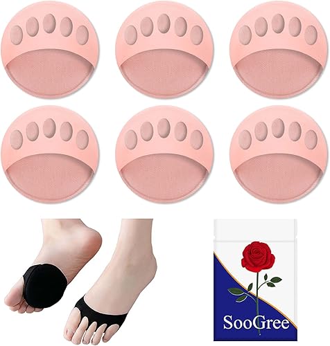 Miniatura 10 de SooGree Cojines de bola de pie para mujer (6 pares)  Almohadillas metatarsianas de panal invisibles, almohadillas suaves para pies, Negro + blanco +