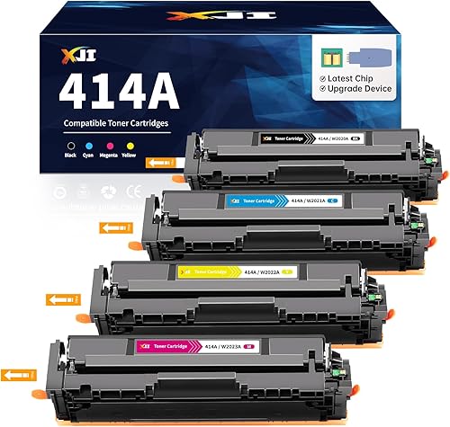 XJI Cartuchos de tóner compatibles con 414A (con chip) para HP 414 A X W2020A W2021A W2022A 414X tinta, paquete de 4 unidades, para impresora Color
