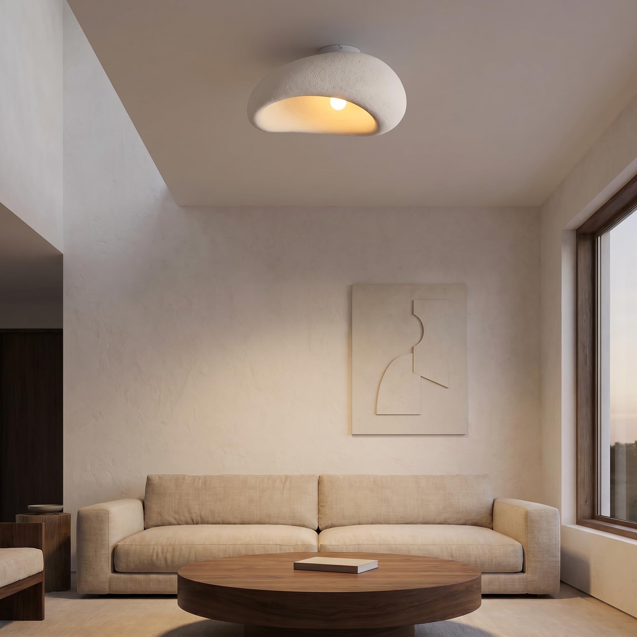 BARCELONA LED Lampada Soffitto Wabi Sabi L450 E27 Design Naturale | Paralume Artigianale, Finitura Organica, Stile Japandi, Arredo Interni, Atmosfera Accogliente