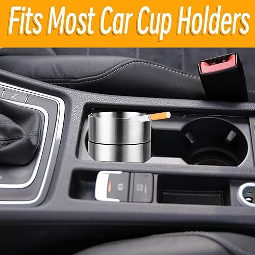 Miniatura 5 de Cenicero de automóvil de acero inoxidable, cenicero portátil sin humo para interiores, mini ceniceros a prueba de olores para patio, accesorios de