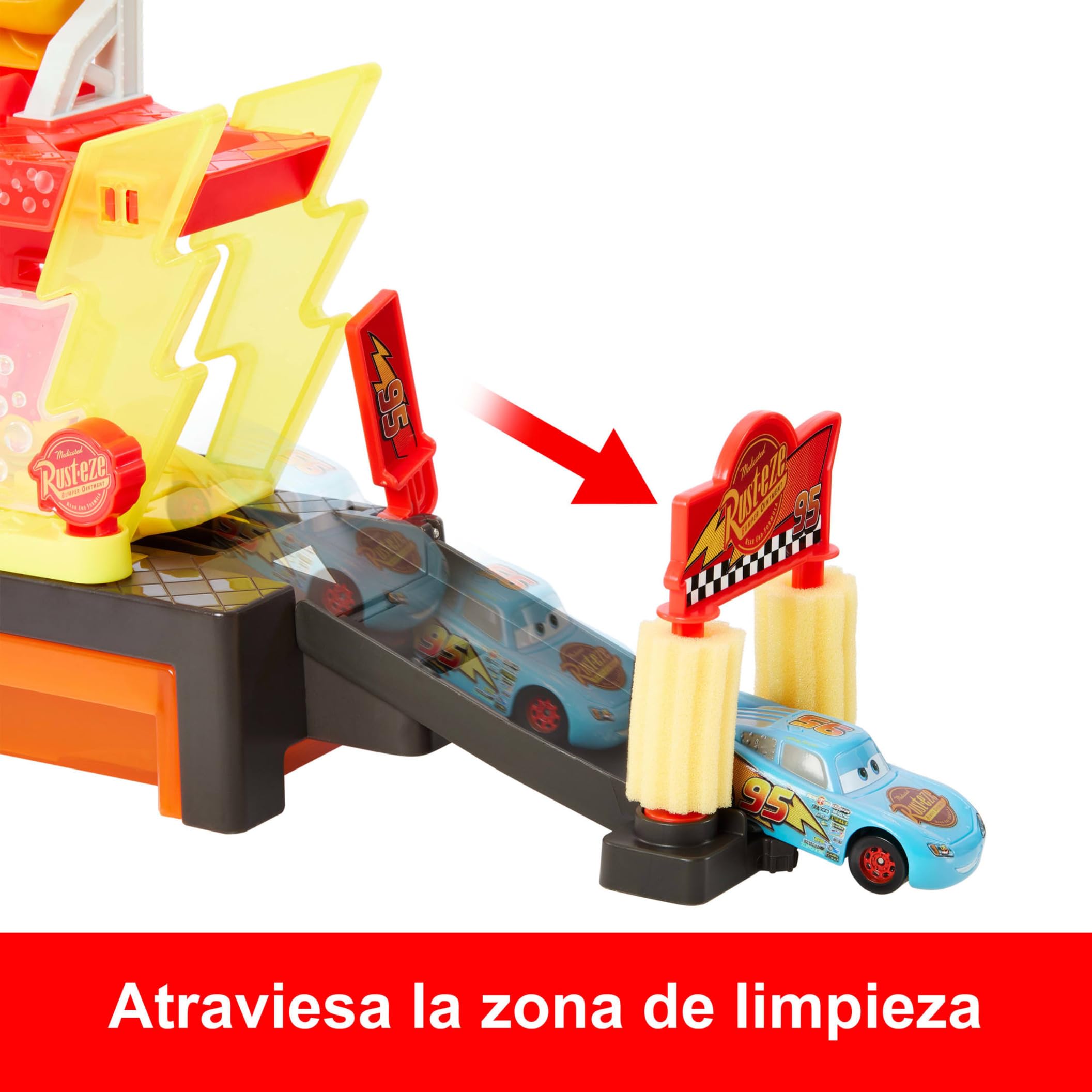 Mattel Disney Pixar Cars Túnel de lavado con cambio de color Conjunto de juego con vehículo de juguete Rayo McQueen con cambio de color, 50,8cm, se conecta con otros conjuntos, JBM70