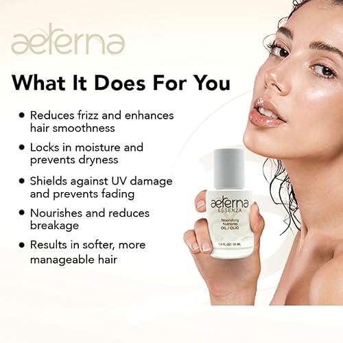 Miniatura 2 de Aeterna ESSENZA Aceite nutritivo para el cabello con linaza y protección UV, fórmula ligera y no grasosa, sin sulfatos, parabenos ni siliconas, para