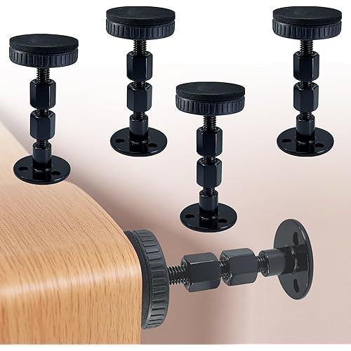Adjustable Threaded Bed Frame Anti-Shake Tool, 4PCs Headboard Stoppers, Black Bedside Anti Shake Tool for Beds Cabinets Sofas, 26-80mm