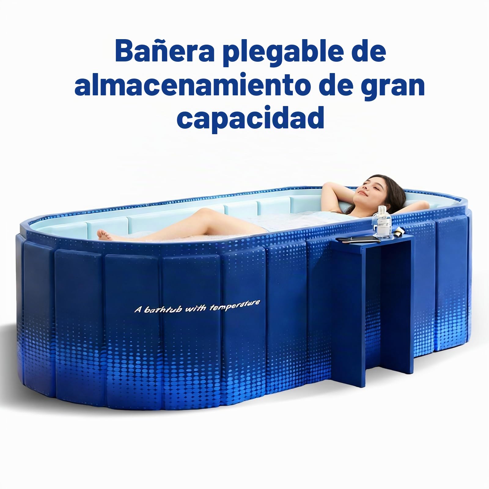 Bañera portátil de 150 cm con estante, bañera plegable para 2 personas, bañera plegable sin inflar para adultos, baño de hielo 2 en 1 y bañera de spa caliente para ducha, jardín y campamento (amarillo