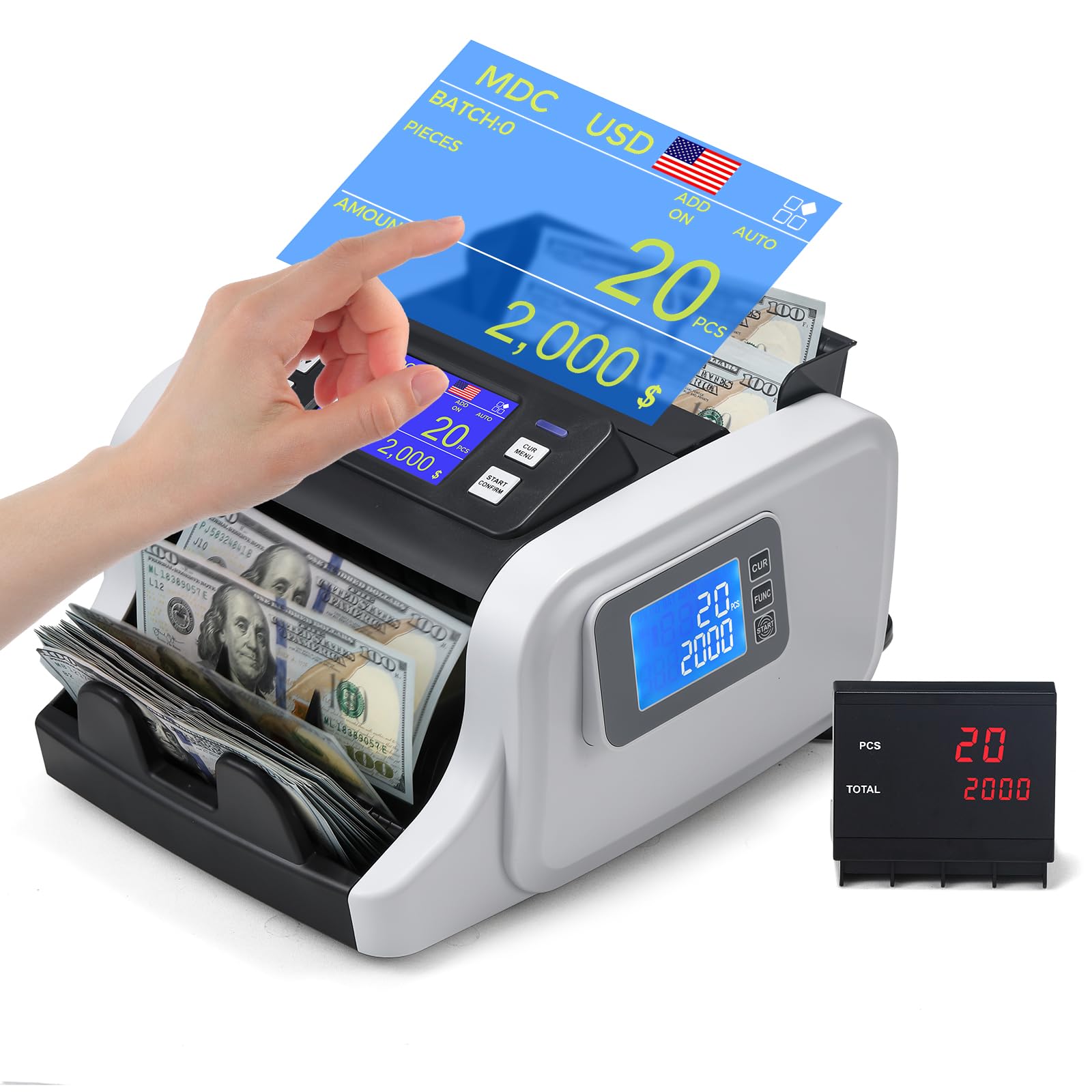 Bonvoisin Money Counter Machine Mixed Denomination, Cash Counter Machine with Counterfeit Detection, Bill Counter with Batch, ADD and Count Mode