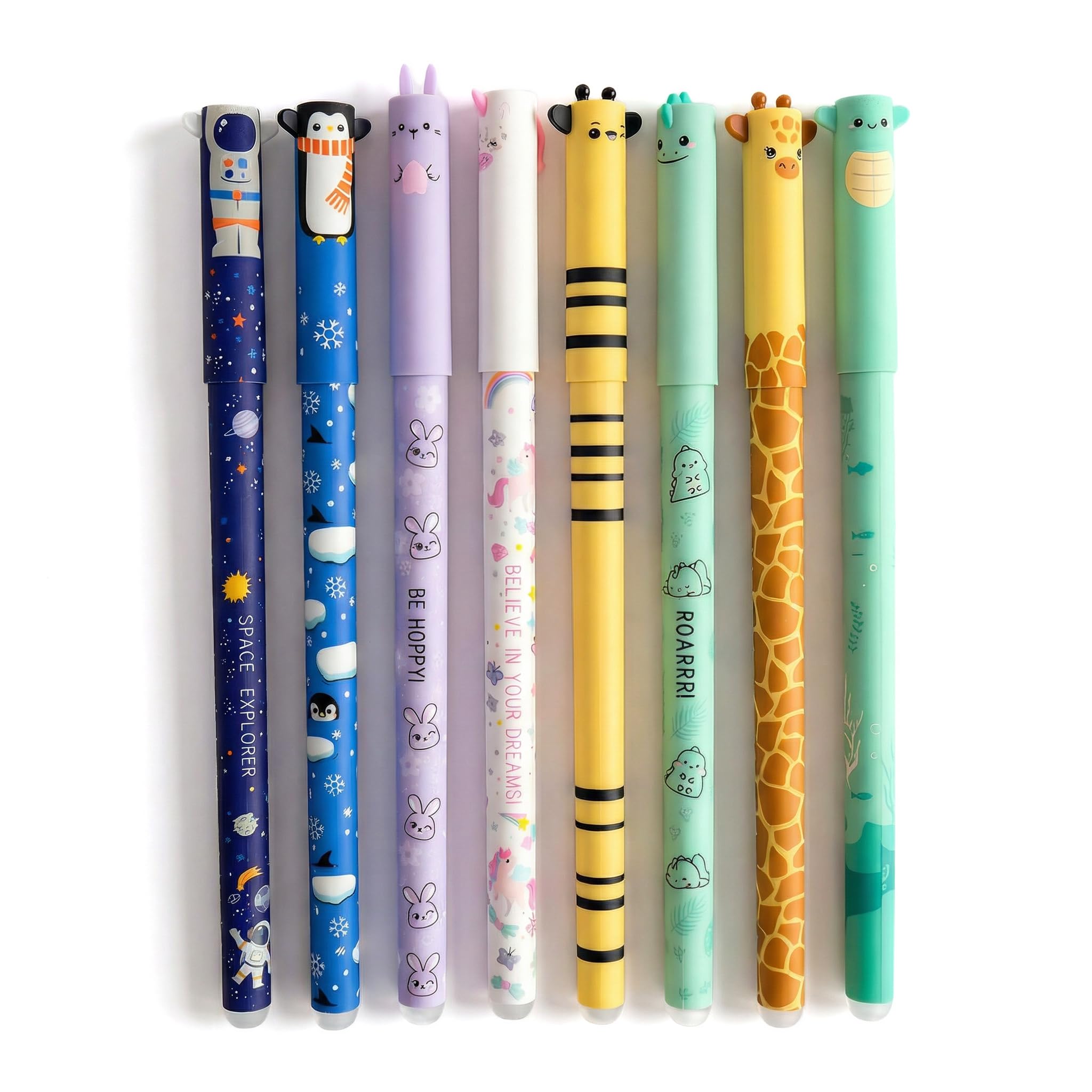 Nybrax 8 Pcs Erasable Gel ink Pens, Cute Erasable Gel Pens, Cartoon Animal Friction Rollerball Pens, Rub Out Pens 0.5 mm, for Writing Drawing Note Taking Kids Adults Office School Supplies