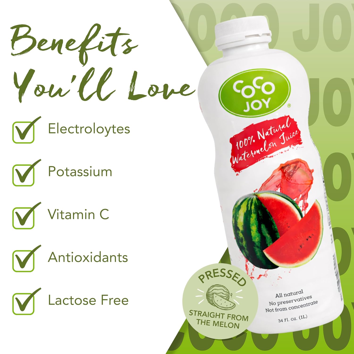CoCo Joy 100% Natural Watermelon Juice, (6-Pack) Low-Calorie Watermelon Drink