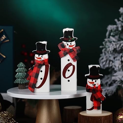 Miniatura 6 de 3 piezas de regalos de madera rústica de Navidad, bloques de madera falsos, centros de mesa de Navidad para mesas, decoración de bandeja escalonada