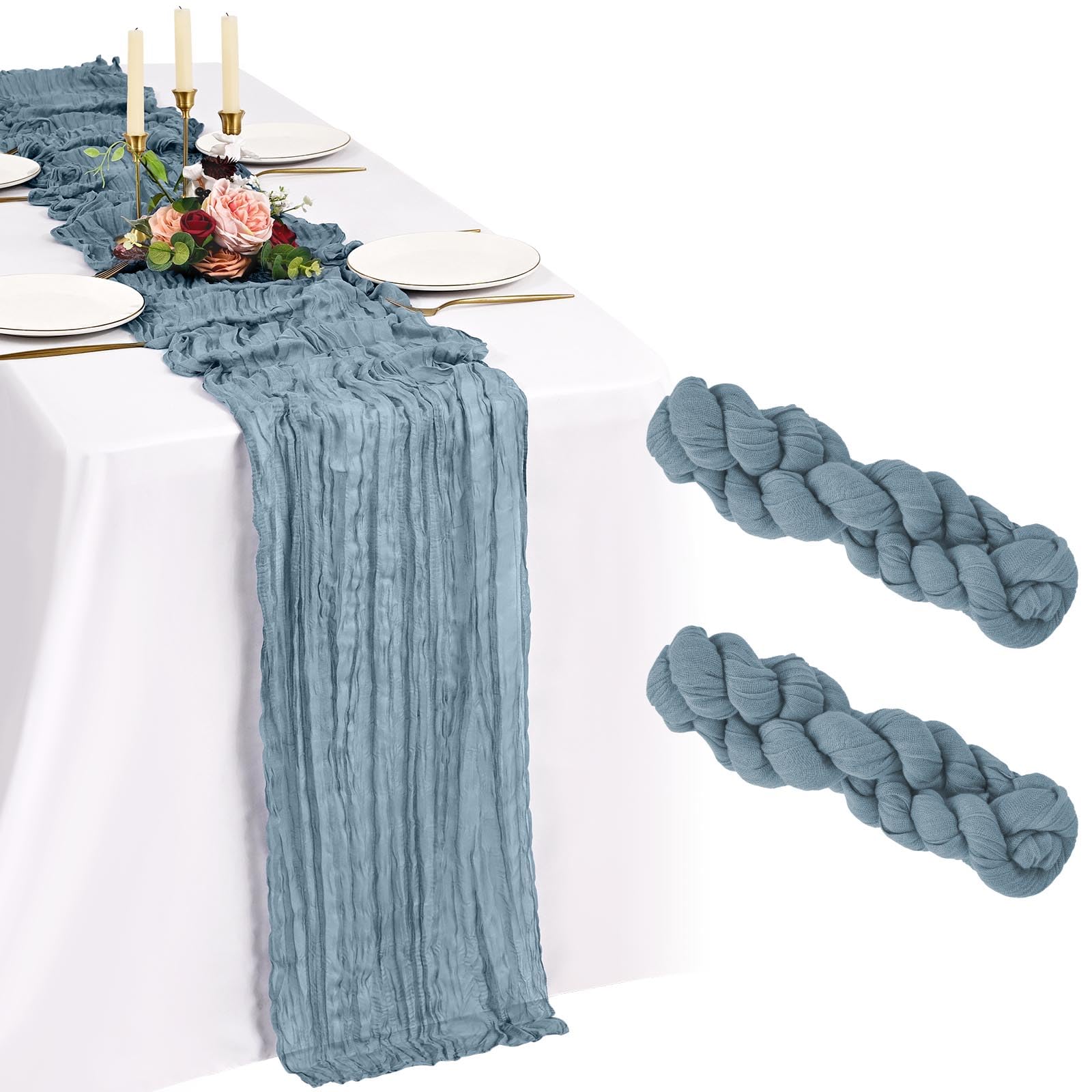Showgeous 2 Pack Dusty Blue Cheesecloth Table Runner,21x120 Inch — image 1