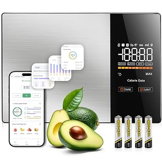 KUAIVO Smart Food Scale with LED Display, Tracks Calories, Fat, Carbs & Protein via App, 1g Precision & 5kg Capacity Kitchen Scale for Healthy Eating & Meal Prep - Amazon product rated Grade B