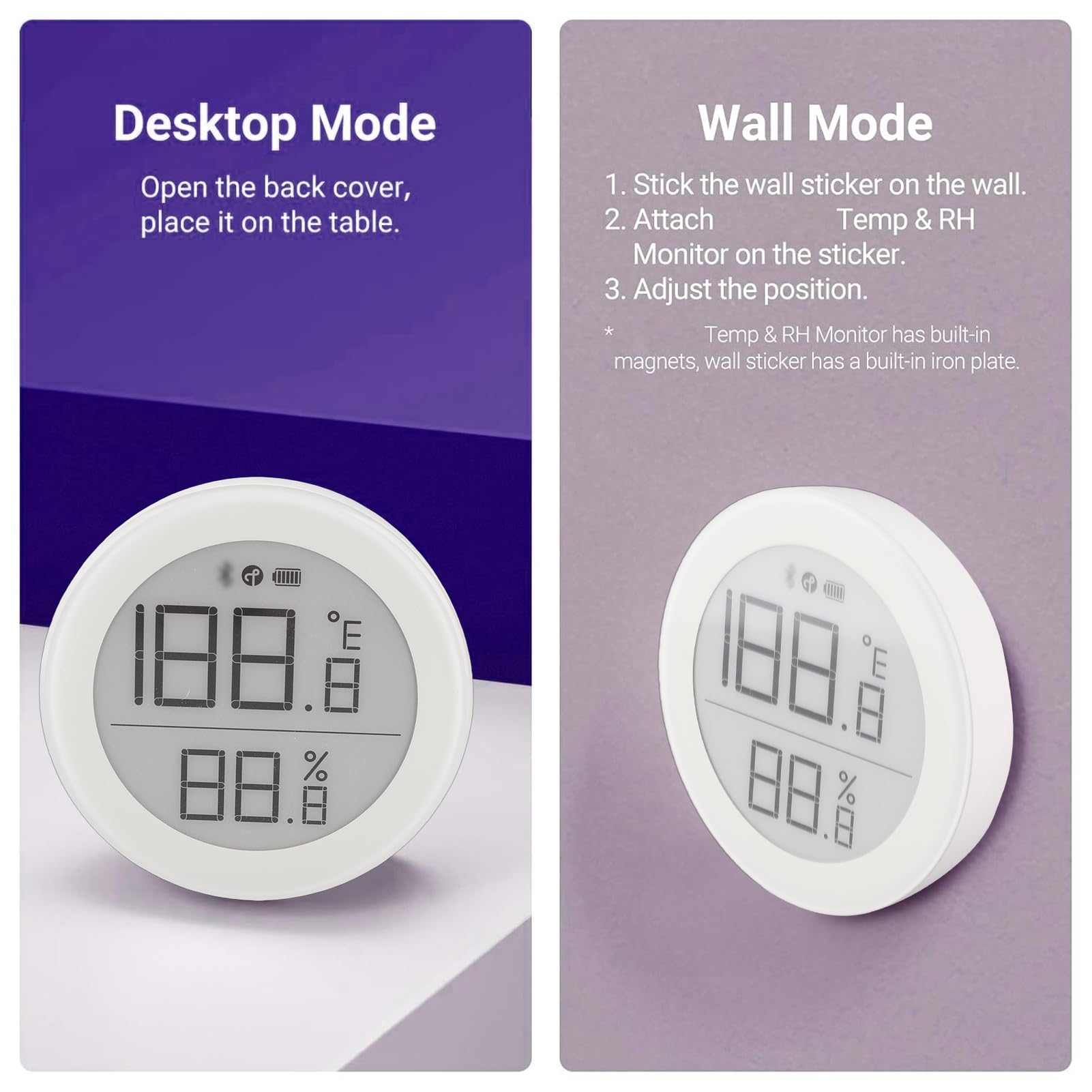 Qingping E-Ink Smart Home Temperatur- und Luftfeuchtigkeitsmessgerät, Klarer Bildschirm, Schweizer Sensor, Kompatibel mit BT App/Mi Home für Fernzugriff und Automatisierung, Innenbereich,