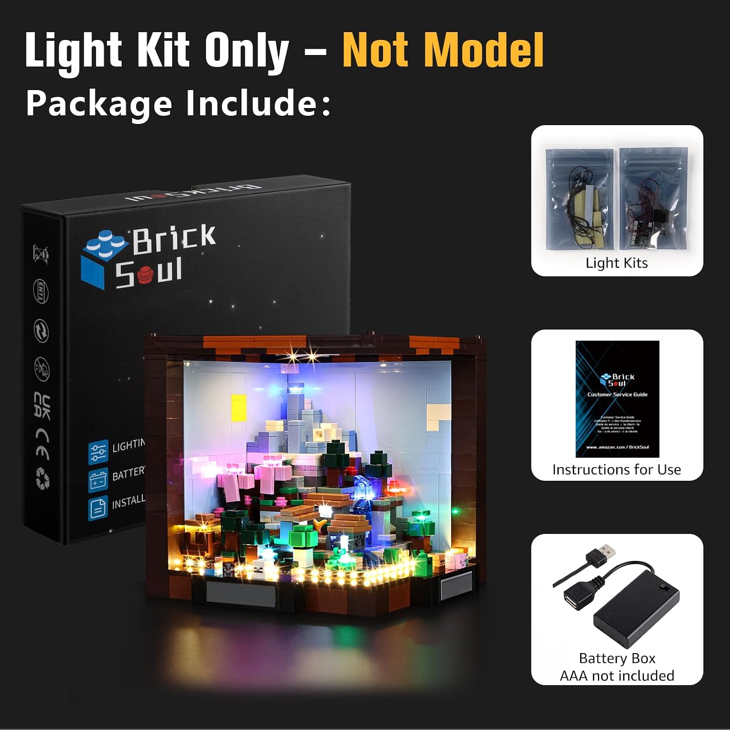 BrickSoul Light Up Kit Compatible with Lego Minecraft The Crafting Table 21265 Building Set | Upgrade Design Lighting Accessories | Cable-Hiding Tech for Display (21265 Set NOT Included)