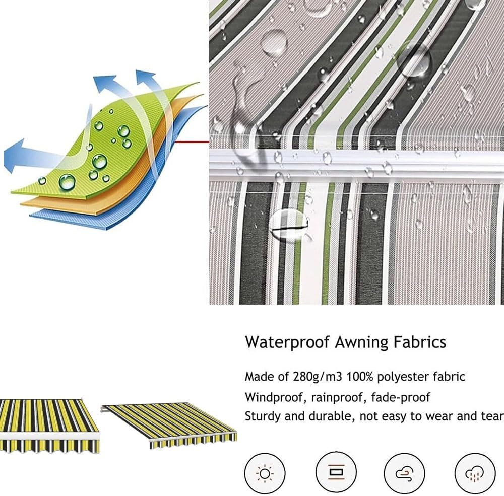 Shade Cloth Sunsetter Retractable Replacement 6.5ft 8ft 10ft 11.5ft 12ft 13ft 16ft 20ft, Sunshade Patio Awnings Replace Canvas, Stripes(Stripe 2,16x13ft/500x400cm)
