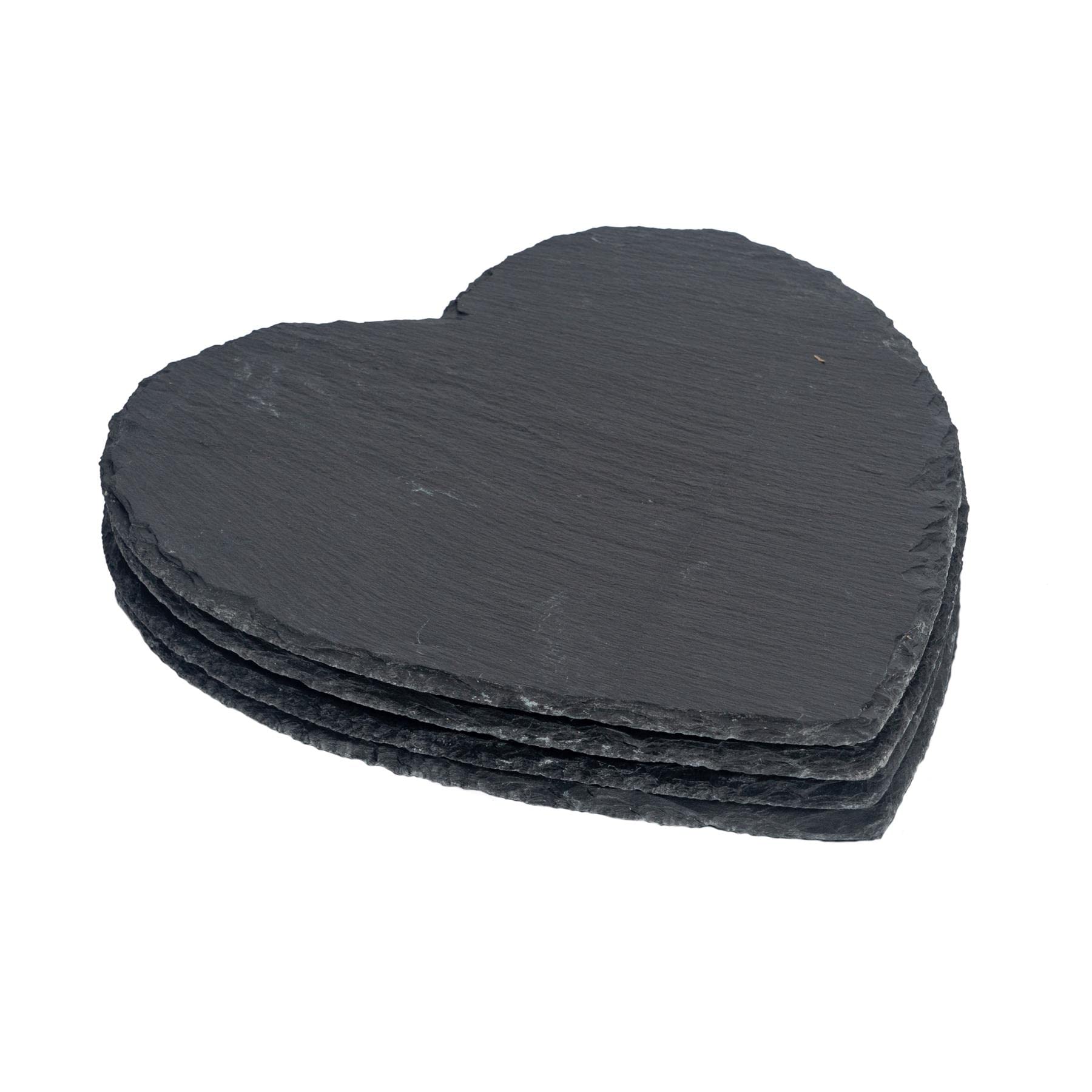 Argon Tableware Heart Slate Placemats 25cm Pack of 4 - Rustic Grey Natural Slate