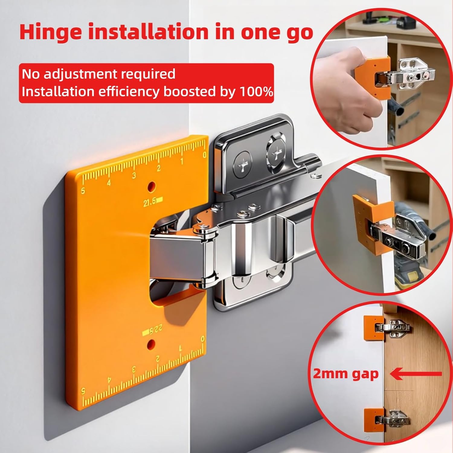 4Pcs Cabinet Door Hinge Install Adjustment Tool, 2mm Gap Alignment Spacer image 3