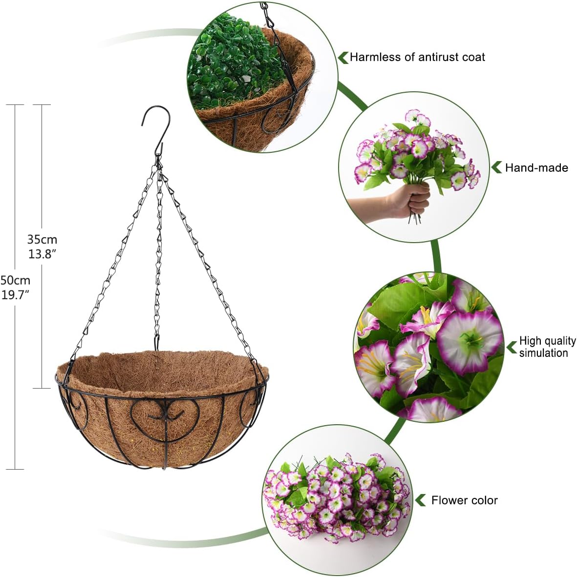 Homsunny Artificial Hanging Flowers in Basket,12 inch Silk Flower Coconut Lining Hanging Baskets,Fake Hanging Plants in for Outdoors Courtyard Decor(Light Purple) - Image 6