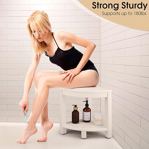 Miniatura 7 de Taburete de ducha esquinero de HDPE, asiento de ducha con estante de almacenamiento para afeitarse las piernas, plástico para spa, baño, reposapiés