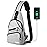AMJ Crossbody Sling Bag Men Women, Casual Shoulder Backpack, Chest Daypack Satchel for Hiking Travel (Large, White Gray)